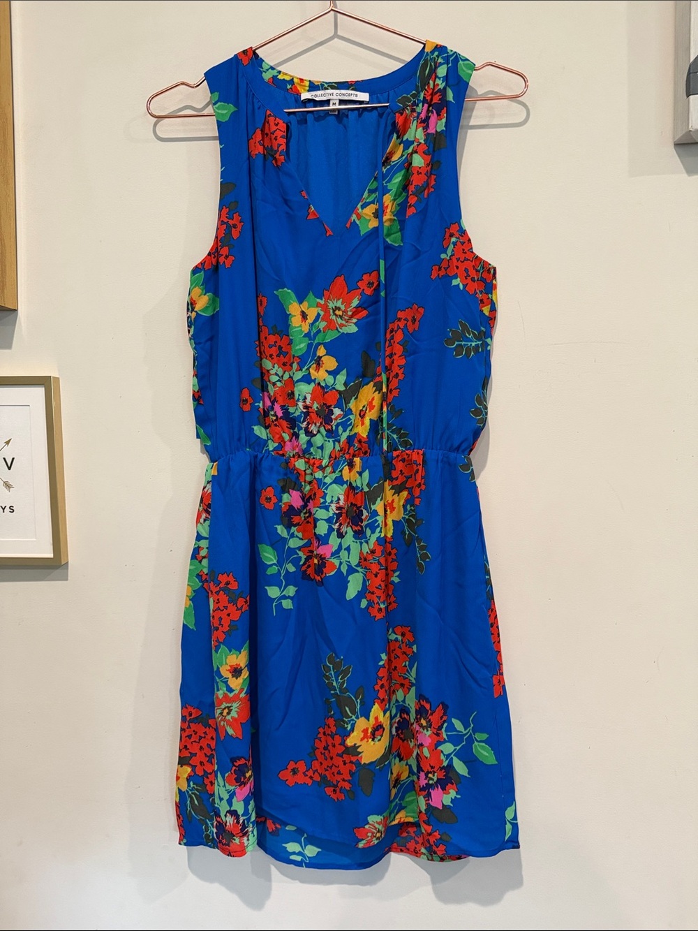 Collective Concepts blue floral sleeveless dress.